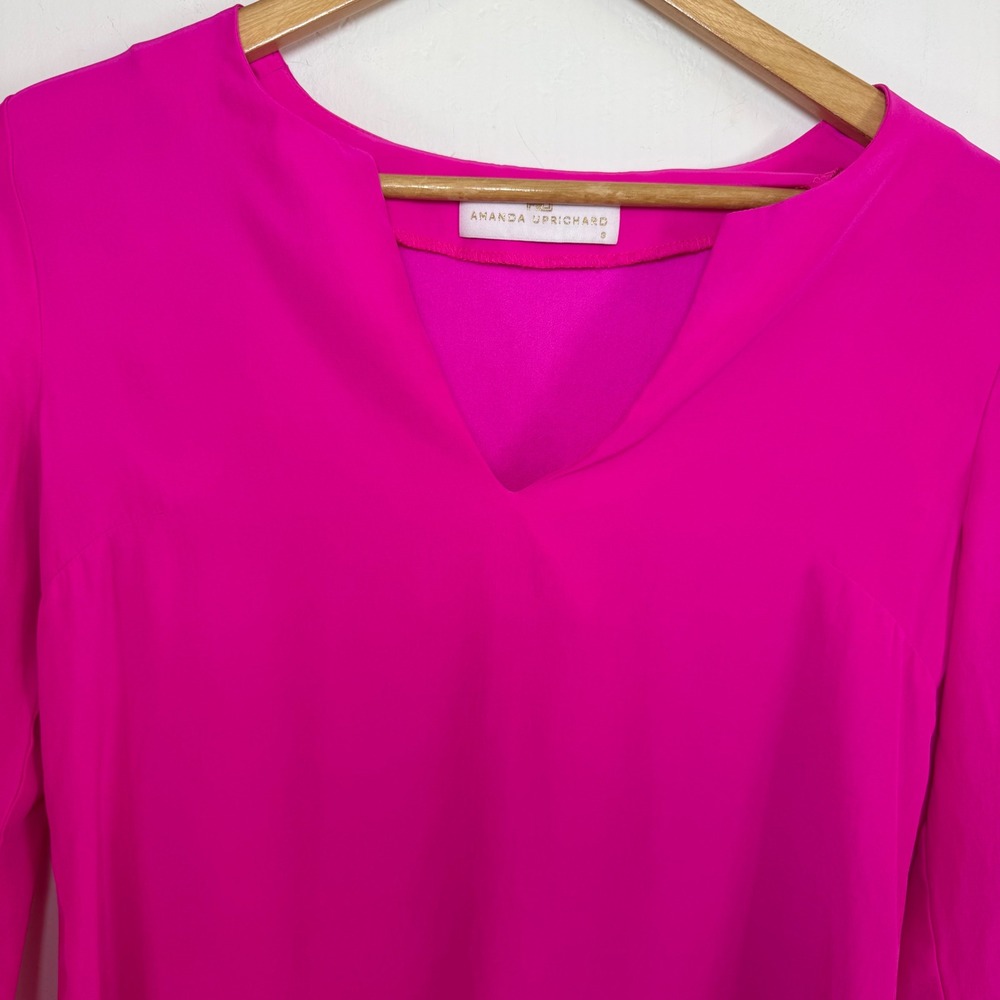 Amanda Uprichard 100% Silk Blouse Hot Pink V-Neck Barbiecore Dopamine Dressing S - Picture 2 of 12